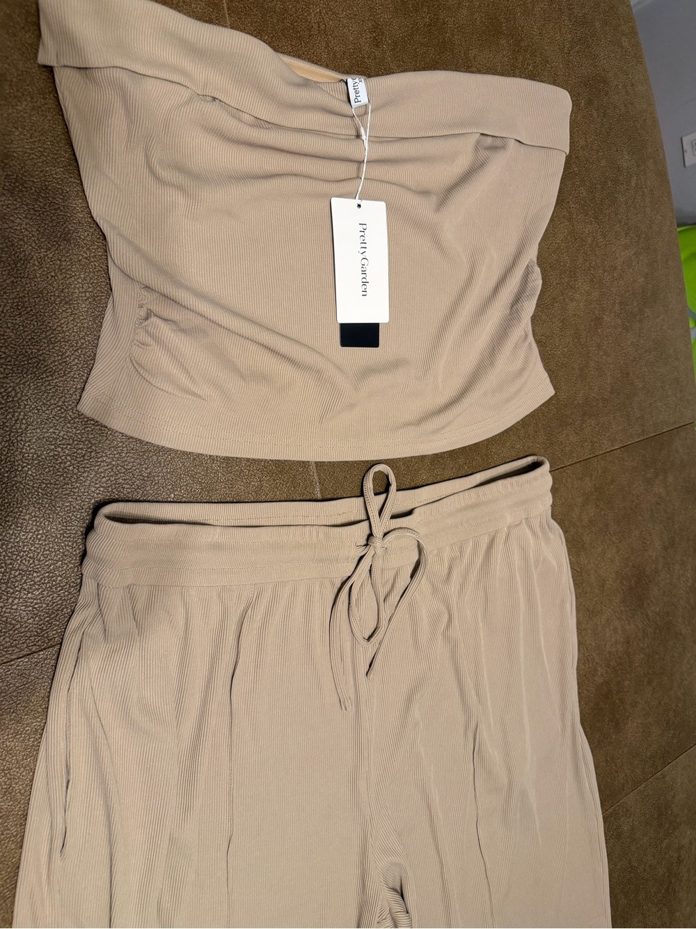 XXL Ribbed Strapless Top & Drawstring Pants Set, NWT, $28